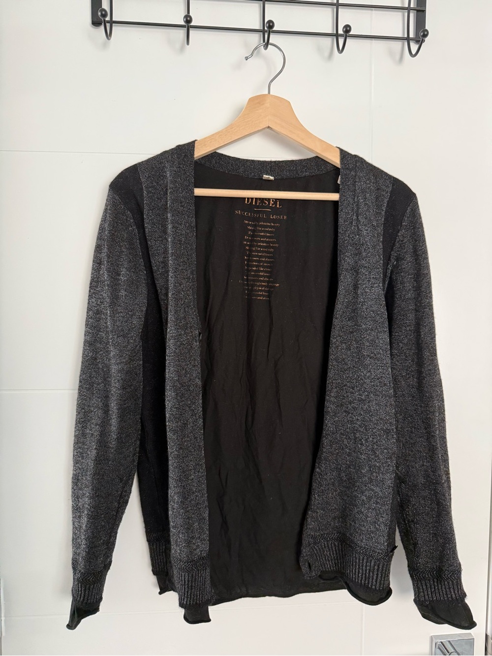 Diesel "Successful Loser" Layered Cardigan Sweater S Charcoal Metallic Wool